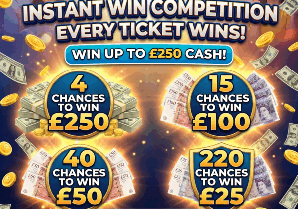 Every Ticket WINS, 15k Instant Wins, Win Up To £250 Instantly